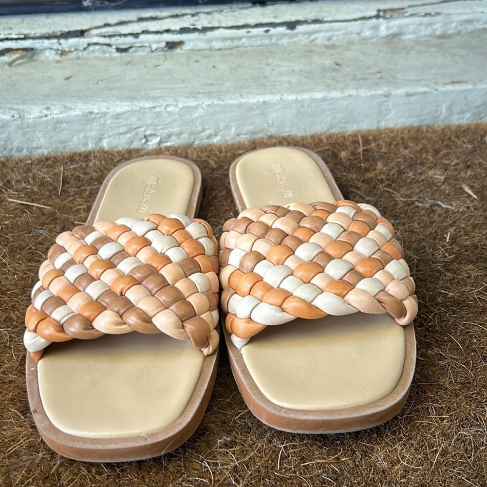 Madewell The Suzi Puffy Woven Leather Sandals Sz 9 Slides Vacation Cruise Boho View 2